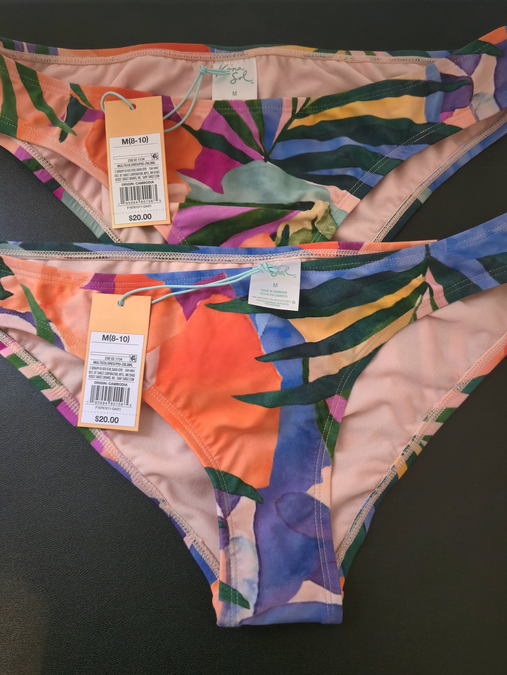 Kona Sol Tropical Floral Bikini Bottoms Bright Multi Swim M 8-10 Hipster C1-0031